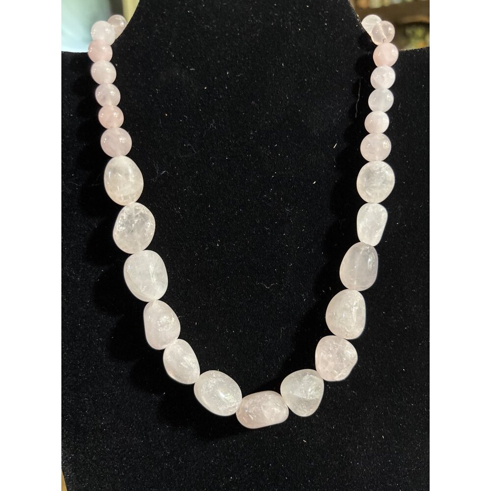 Chunky Rose Quartz Beaded Necklace 15" With Silver Toggle Clasp‎
